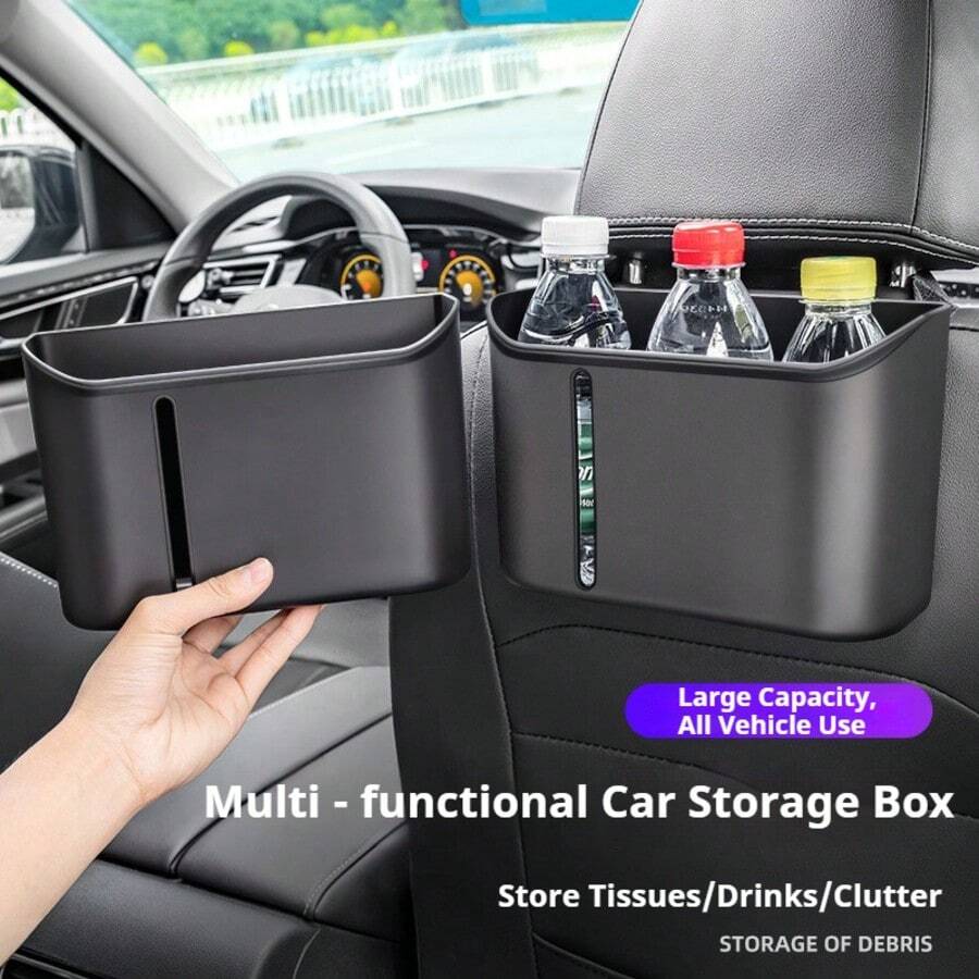 Multi-Functional Car Backseat Storage Box, Cup Holder, Tissue Box, Trash Can, Seat Back Organizer