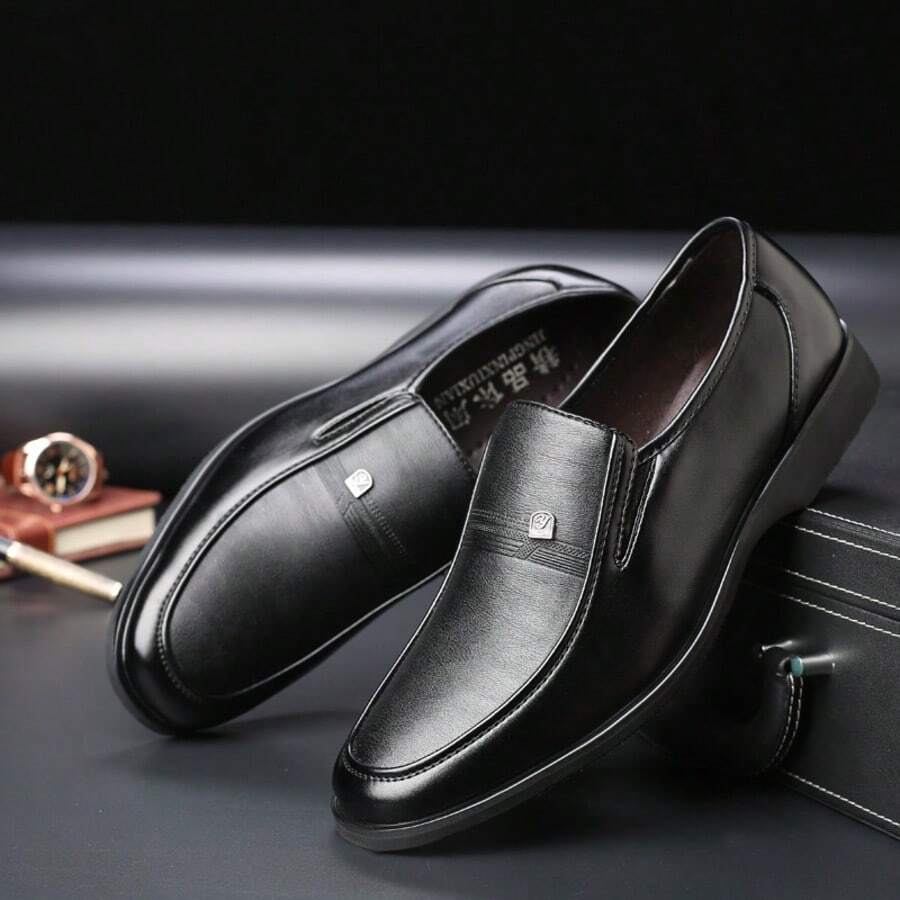 Men's Formal Shoes Durable PU Round Toe Leather Shoes Suitable For Wedding Business Party Banquet Office Spring Autumn - Black - View 1