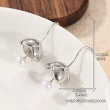 1 Pair Elegant Minimalist Silver Flower Bud Faux Pearl Pendant Earrings, Suitable For Daily Wear And Formal Occasions, Perfect Gift For Women - Silver - View 6