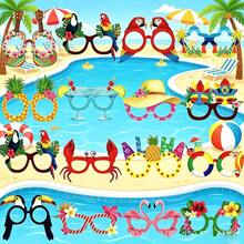 16pcs Hawaiian Party Fashion Glasses, Pineapple, Flamingo, Paper Card Glasses, Tropical Fun Fashion Glasses, Beach Photo Props, Birthday Party Atmosphere Paper Decorative Glasses, Holiday Party Photo Prop Glasses, Christmas Party Decorative Glasses - View 5