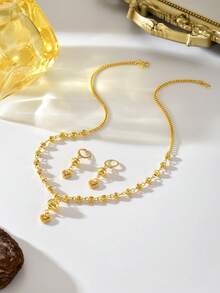 Bộ 3 món sang trọng chủ đề hẹn hò đêm, thiết kế trái tim ngọc trai xoay tròn và bông tai, dây chuyền, quà tặng cho phụ nữ trong đám cưới, tiệc tùng và ngày lễ. - Vàng - Xem 7