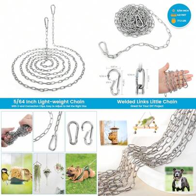 10 Feet Long Light Duty Chain 5/64 Inch Small Metal Chain With 5/32 In Carabiners Easy To Adjust Stainless Steel Link Chain For Indoor Outdoor Hanging Bird Feeder Wind Chimes Signs Planters Silver