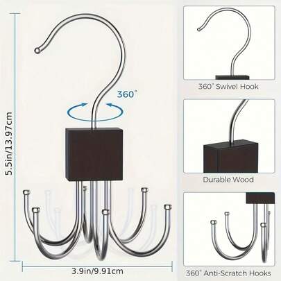 6-Claw Rotating Multi-Function Hook, Can Hang Clothes, Hats, Scarves, Wardrobe Storage Hooks, Door Hooks, Bag Hooks, Polished Wooden Surface