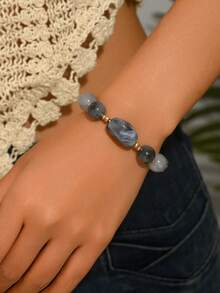 1pc Summer Beach Vacation Boho Style Mixed Color Agate Beaded Bracelet With Gold Spacer Beads, Adjustable Women Bracelet For Beach Party, Vacation, Music Festival - Beaded Bracelet - View 8