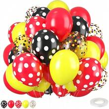 30pcs Red Yellow Black Balloon Set, With Colorful Confetti Balloons And 1 Roll Of Balloon Ribbon, Suitable For Bridal Shower, Cartoon Birthday Party, Carnival Party Decorations - Balloon Set - View 1