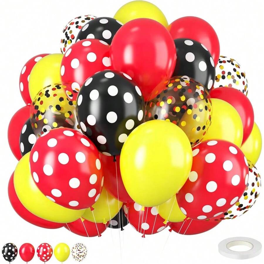 30pcs Red Yellow Black Balloon Set, With Colorful Confetti Balloons And 1 Roll Of Balloon Ribbon, Suitable For Bridal Shower, Cartoon Birthday Party, Carnival Party Decorations - Balloon Set - View 1