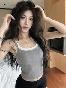 Áo hai dây hở lưng gợi cảm có đệm ngực, thiết kế ôm sát không tay. - Xám - Xem 3