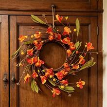 Thanksgiving Candle Rings Unique Fake Pumpkin Berries Candle Wreaths Table Centerpiece For Fall Home Party - Orange - View 3