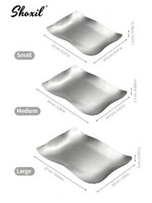 shoxil 1pc Stainless Steel Wavy Tray, Multifunctional Metal Snack Plate, Suitable For Coffee Table, Kitchen Counter, Bathroom Vanity, Can Be Used To Store Jewelry, Cosmetics And Food - Silver - View 8