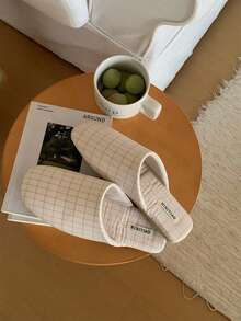 XIXITIAO Sweet Plaid Comfy Lightweight Flat Home Slippers Square Toe Fine Plaid Soft Sole Home Slides All-Season Floor Slippers - Beige - View 3