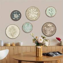 6 piezas Decoración de pared floral de madera redonda en estilo neutro, arte de pared floral de estilo bohemio, decoración floral de madera minimalista, adecuada para sala de estar, dormitorio, entrada, decoración del hogar estética, regalo de inauguración de la casa - Multicolor 1 - Ver 3