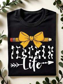 Camiseta ModernoTeacher Life, Camiseta para Maestros con Lazo Coqueta, Camiseta para Maestros de Jardín de Infantes, Camisetas de Manga Corta para Maestros, Regalo de Regreso a Clases. CL-650Ropa Casual - Negro - Ver 5