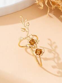 1pc Fashionable Personalized Delicate Creative Rose Flower Shaped Summer Vintage Style Ring For Women - Yellow Gold - View 4