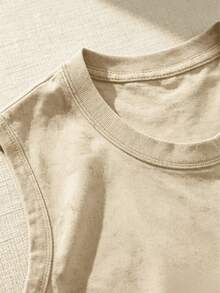 Men's Casual Summer Washed Cotton T-Shirt Old Row Outdoor Fish Print, Round Neck Short Sleeve Lightweight Knitted Fabric, Rib Details 100% Cotton - 米色背心 - 查看 4