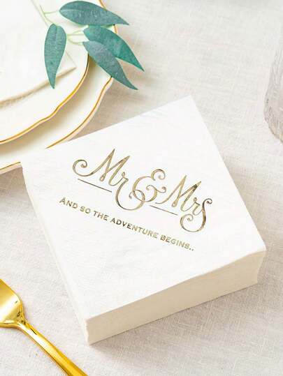 Wedding Disposable Napkins, Mr & Mrs Napkins, Elegant Light Luxury Disposable Napkins, Gold-Stamped 10x10inch Napkins, Wedding Party Table Decor Paper Napkins For Restaurant, Hotel, Dinner, Party