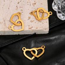 5 piezas de conectores de corazón entrelazados en oro y plata, eslabones de corazón doble de acero inoxidable 304 para hacer pulseras, collares y suministros de joyería DIY - conector - Ver 2