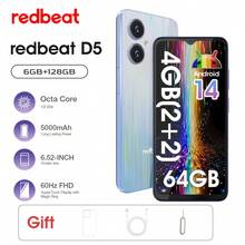 Redbeat D5 4G LTE 无锁智能手机，64GB 存储 + 2GB 内存，5000mAh 全天候电池，6.52 英寸护眼高清显示屏，Android 14 系统，双卡双待，Type-C 快速充电 - 藏蓝色 - 查看 1