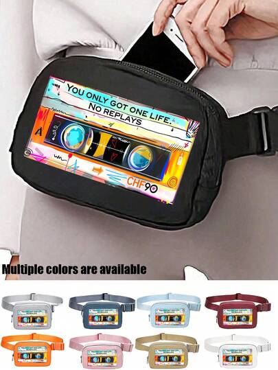 Vintage Cassette Tape Print Crossbody Chest Bag, Retro Fanny Pack Sling Bag With Adjustable Strap, Lightweight Zipper Waist Bag Mini Shoulder Purse For Women Men Unisex, Y2K Hip Hop Streetwear Style Phone Wallet Key Pouch, Compact Travel Running Gym Festival Hip Pack, Everyday Carry Organizer For Casual Outfits Daily Commute, Multi-Functional Hands-Free Small Crossbody Belt Bag, Suitable For Home Dormitory Vacation Shopping, Great Gift For Valentine's Day Mother's Day Birthday Graduation.