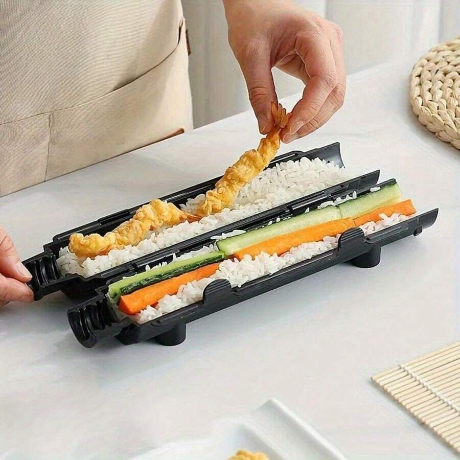 1 cái Máy làm sushi đẩy tay kiểu Nhật, máy làm sushi nhanh, khuôn cuốn cơm kiểu Nhật, dụng cụ cuốn rau củ và thịt, dụng cụ nhà bếp