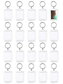 10/20/30/50pcs Transparent Acrylic Photo Frame Keychain, Blank Rectangle Double-Sided Photo DIY Supplies - Multicolor - View 15