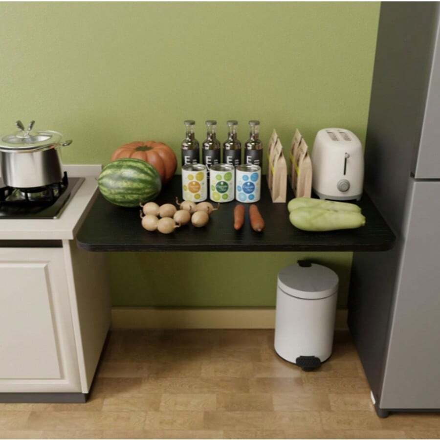Tavolino pieghevole a parete, compatto e salvaspazio, ideale per ufficio domestico, cucina, garage, lavanderia, design moderno – 60 x 30 x 1,6 cm - nero - Visualizzare 1