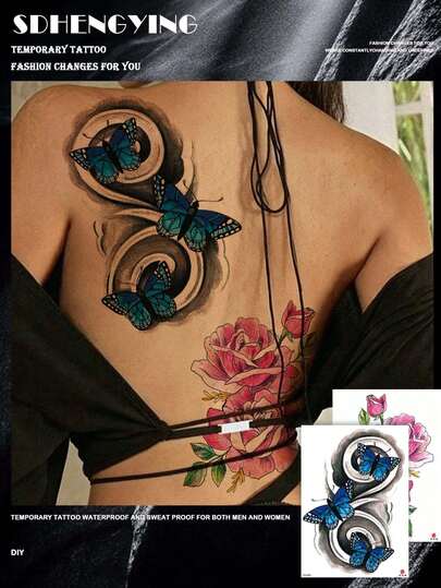 2pcs Colorful Floral Temporary Tattoo, Realistic & Waterproof, Suitable For Women, Sexy Body Art Fake Tattoo Stickers For Arm/Leg/Chest/Waist, Multipurpose Unisex One-Time Tattoo Stickers, Easy To Apply And Remove, Daily Travel Beach Body Art Decoration Sticker DIY Gift