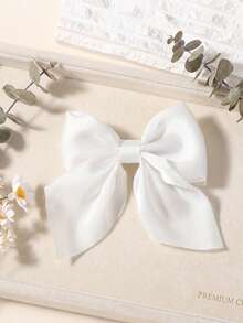 1/2 Pcs White Hair Bows For Women Girls, Silky Satin Bowknot Hair Clips, Elegant French Style Ribbon Barrette Hair Accessories For Wedding Party Daily Wear,Hair Claws,Clips For Hair - White - View 4