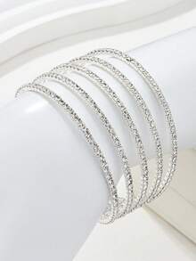 Set de 5 pulseras elegantes de moda con cristales de estrás, accesorios de novia y boda - Plateado - Ver 13
