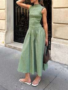 2026 Spring/Summer Fashion: A Versatile Maxi Dress Suitable For Daily Wear, Casual Occasions, Work Commute, And Street Style. Sexy, Elegant, And Mature Lady Vibe With Ruffle Hem Design, Creating A Beach Resort Atmosphere. - Olive Green - View 4