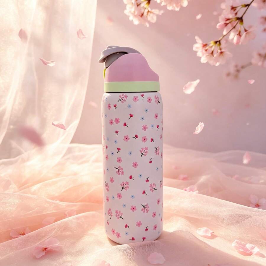 0-Wa Iaaa Sakura Insulated Stainless Steel Water Bottle With Straw, Sports Water Bottle, Great For Travel, 32 Oz, This Sweet, Gentle And Adorable Pattern And Color Combination Will Bring You A Relaxed And Pleasant Mood, And Infuse Love And Vitality Into Your Life. It Is Suitable As A Gift For Birthdays, Halloween, Thanksgiving, Valentine'S Day, Christmas And New Year. - Nhiều màu - Xem 1