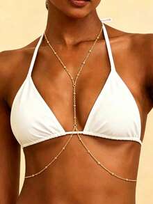 Fashionable Minimalist Double-Layer Tassel Body Chain, Suitable For Women's Daily, Vacation And Beach Wear - Silver - View 3