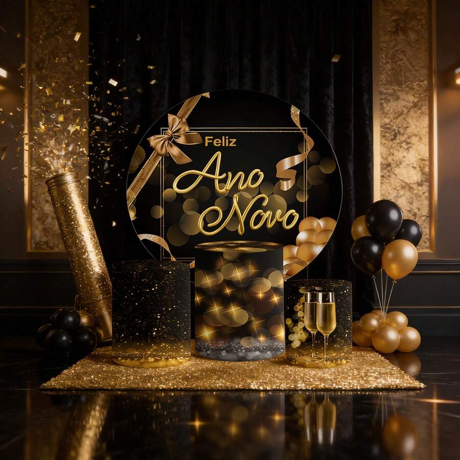 Decorative Panel And Cylinder Covers For Happy New Year Theme Parties With Elastic - Kit completo de Año Nuevo 032 - Ver 1