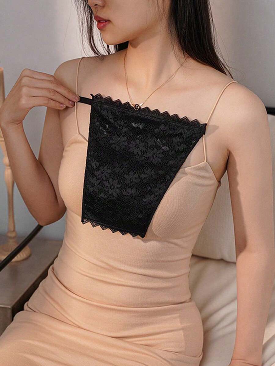 1 chiếc cổ áo giả ren hai lớp hình thoi màu đen dành cho nữ, thoáng khí, thích hợp mặc hàng ngày. - màu đen - Xem 1