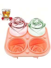 4-Cavity Rose Shaped Silicone Tray With Lid, 3D Rose Ice Ball Maker, Mold For Whiskey, Cocktails, Romantic Occasions - Pink Small - View 9