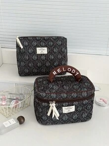 3件組 / 1個小花紋多功能化妝包 / 洗漱包 / 女士手提包 / 保養品包 / 收納包 / 旅行包 / 化妝刷收納包 / 便攜式旅行化妝包 / 化妝收納包 / 珠寶收納包 / 多功能收納包 - 墨綠色 - 查看 4