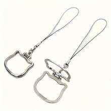 2-In-1 Foldable Aluminum Alloy Cat-Shaped Phone Lanyard With Built-In Stand, Desk Mount Accessory - Silver - View 7