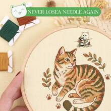 GIURKUU 1pc Cute Cat Needle Holder, Interesting Cat Needle Holder Magnet Suitable For Cross Stitch, Embroidery Sewing, Sewing Accessory For Organizing Needles, Refrigerator Magnet, Badge, Perfect Gift For Sewing Enthusiasts, Embroidery Lovers And Cat Lovers - A - View 3