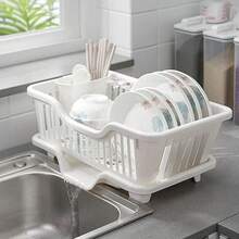 Kitchen Drain Rack With Draining Board, Countertop Utensil Holder, For Plates, Chopsticks, Bowls, Spoons, Storage Dish Drying Rack - Pink - View 2
