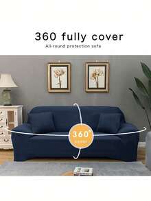 1pc Solid Color Milk Silk Stretch Sofa Cover, Modern All-Season One-Piece Full Coverage Sofa Protector, Pet Friendly Machine Washable Sofa Slipcover, 1-Seater, 2-Seater, 3-Seater, 4-Seater - Navy - View 4