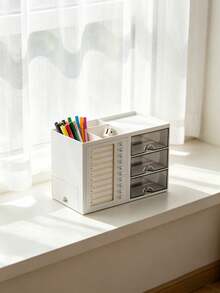 OBOVAY 1pc Children's Desktop Storage Box With Drawer, Student Self-Discipline Checklist Pencil Holder, Space-Saving Desktop Organizer For Baby Supplies, Kids Essentials, Bedroom Decor, Girls Room - Multicolor - View 5