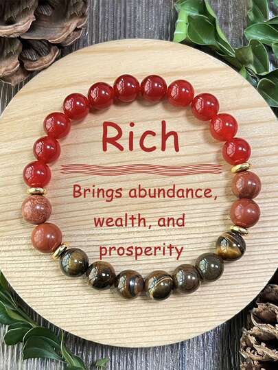 YAUKIA Fashion Natural Red Agate Rich Bracelet , Red Jasper & Tiger Eye Beaded Jewelry , It Is Believed To Provide Physical Strength And Emotional Stability , As Well As Help Overcome Fears , Yoga Meditation For Women And Men