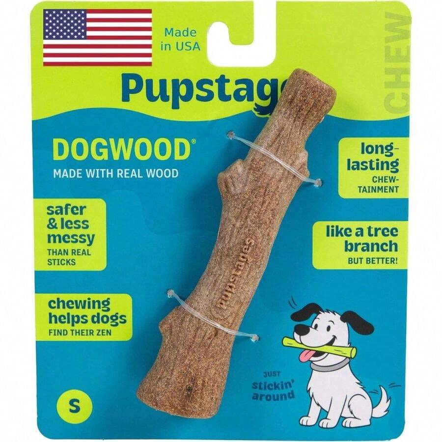 Pupstages Dogwood Dog Chew Toy, Made In USA - Real-Wood Blend, Natural Flavor Texture, Moderate Chewers, Small, 5.4 - 山茱萸(棕色)+ 小號(1 包) - 查看 1