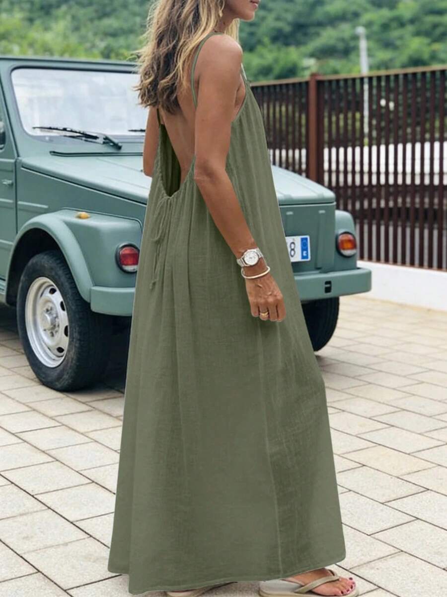 Nuevo Vestido Largo Holgado sin Tirantes para Mujer, Ropa de Dormir Cómoda, Vestido Casual Maxi - Verde - Ver 1