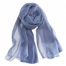 Flowy Solid Mulberry Silk Scarf, Water Ripple Texture, Soft Breathable High-End Ladies Daily Neck Scarf - 1414  Blue - View 6