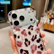Koolife 1pc Pink Glitter Leopard Print Phone Case, PC+TPU Shockproof Cover, Iridescent Shell Texture, Anti-Scratch Protective Case, Compatible With Apple17/17pro/17promax/16/15/14/13 - Pink Leopard Print - View 3