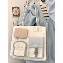 Cute Toast-Shaped Tote Bag For Women, Spacious Everyday Bag Ideal For Studying And Commuting, Adorable Shoulder Bag With A Unique Shape, Practical Handbag And Fashionable Shoulder Bag, Soft Appearance, Large Storage Space, Versatile In Combination, Charming Girly Design, Comfortable For Daily Use. - Light Blue (with a Diagonal Strap) - View 3