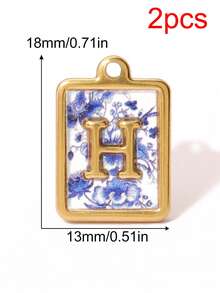 2个方形蓝白花纹字母吊坠，26个字母挂件，字母首字母吊坠，手工DIY手链饰品制作配件 - 2件#吊墜 - 查看 10