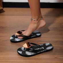 Chanclas de mujer, sandalias planas de verano con forma de corazón a la moda, pantuflas casuales para interiores y exteriores - Negro - Ver 11