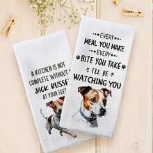 Fun Dog Printed Kitchen Towels, 40*60cm, Featuring Jack Russell Terrier Pattern And Dachshund Pattern. Made Of Soft, Skin-Friendly Fabric That Is Highly Absorbent, Breathable, And Durable Against Fading And Linting. Versatile For Kitchen Wiping, Bathroom Use, And Household Cleaning, Also Perfect As Exclusive Fun Gifts For Pet Lovers. - Multicolor - View 7