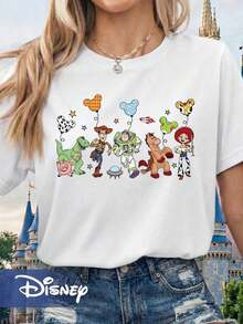 Disney Land Toy Story Characters And Mickey Balloon Printed Short-Sleeved T-Shirts, Cartoon Loose-Fitting Wild Couples And Families With Round Neck Short-Sleeved T-Shirts Are Unisex, Good Gifts And Lovers' Shirts. - trắng - Xem 6